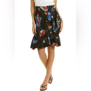NWT TORY BURCH Floral Silk Skirt Navy/black Tea Rose size 10